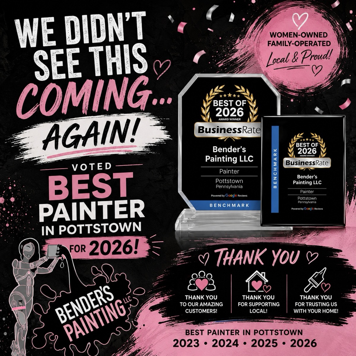 Bender's Painting LLC — BusinessRate Best of 2026 award, Best Painter in Pottstown 2023 through 2026